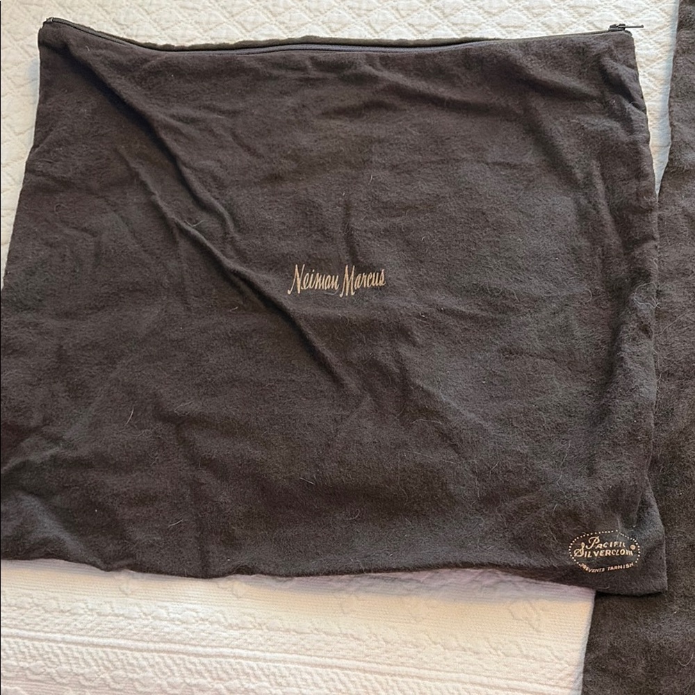Neiman Marcus Pacific Silvercloth Dark Brown silver/silver plate 3 zipper bags - Picture 2 of 13